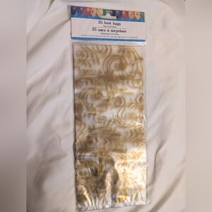 25 Clear Plastic With Tan Gold Abstract Design Goodie Bags With Silver Ties